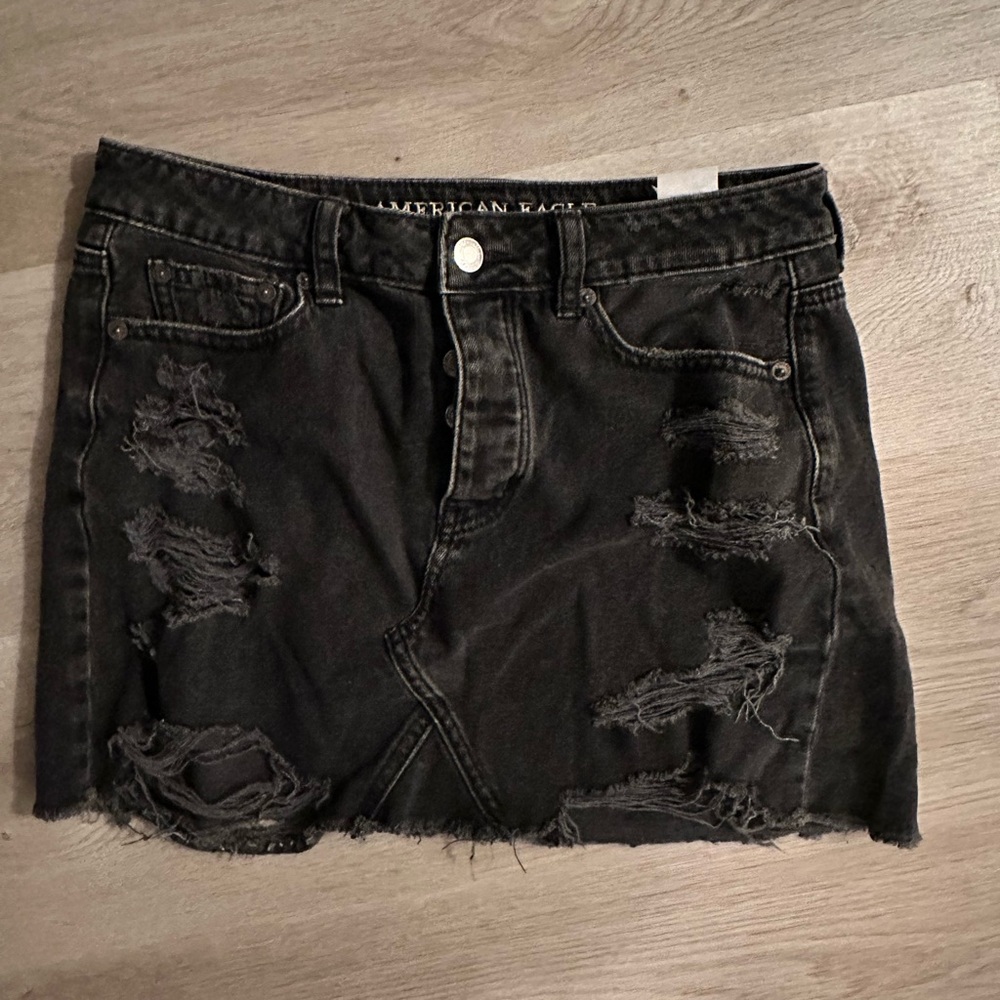 American Eagle Outfitters Dark Denim Distressed Skirt